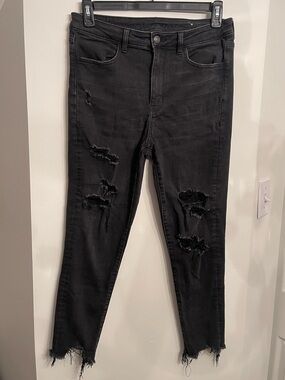 American Eagle Black Super High Rise Cropped Jeggings 12 Regular